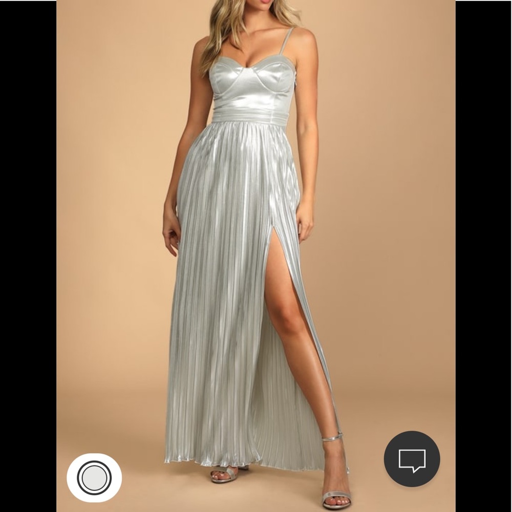 Silver Metallic Bustier Pleated Dress